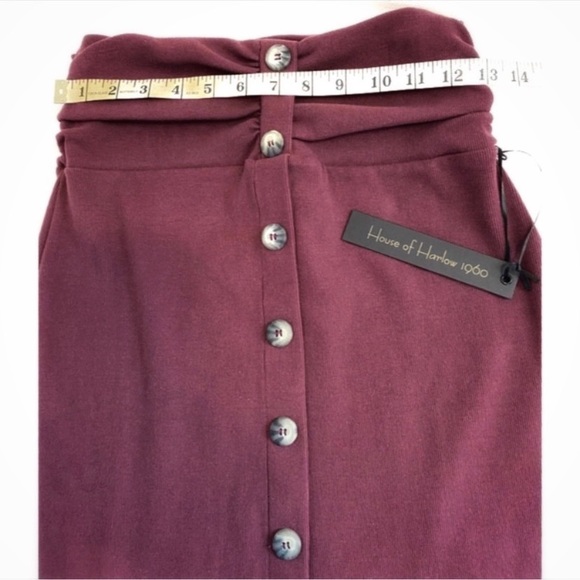 House Of Harlow 1960 Deep Burgundy Knit Midi Skirt With Buttons, Size Medium - Picture 9 of 13